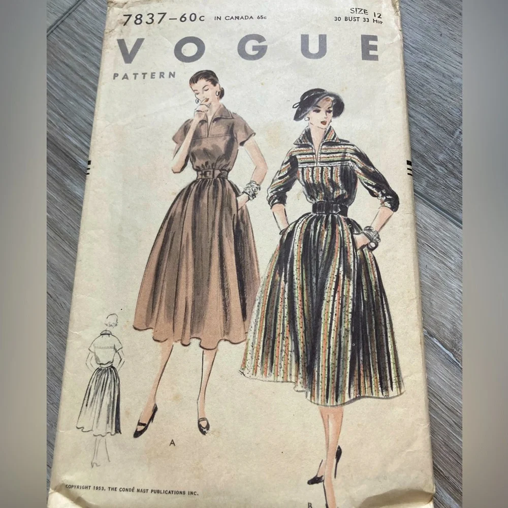 Vogue Pattern 7837 One Piece Dress Size 12 Bust 30 Hip 33 Uncut Vintage Sewing